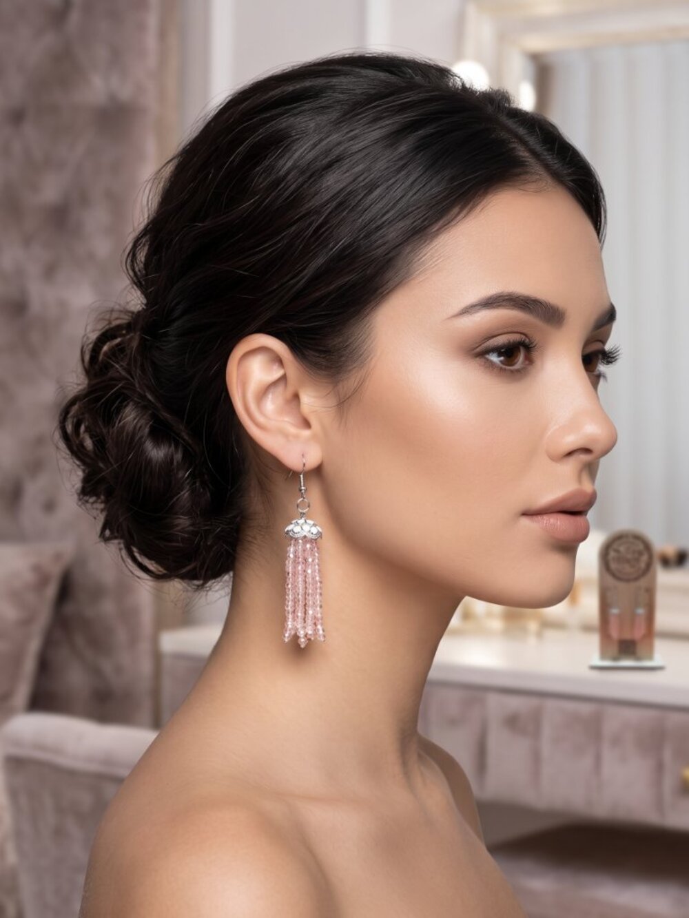 Designs By Forte Blush Pink Crystal Beaded Tassel Drop Earrings